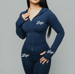 Completo Sportivo Autunno/<span class=keywords><strong>Inverno</strong></span> per <span class=keywords><strong>Donna</strong></span>, Top Corto e Leggings Aderenti con Logo Personalizzato, Alta Elasticità, OEM - Product Image 1