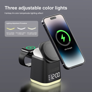 15W <span class=keywords><strong>6</strong></span> en 1 luz nocturna magnética plegable despertador cargador inalámbrico <span class=keywords><strong>3</strong></span> en uno para <span class=keywords><strong>Iphone</strong></span> Samsung IWatch <span class=keywords><strong>Airpods</strong></span> - Product Image 2