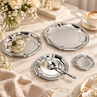 Plateau de service de luxe en acier inoxydable argenté, plateau décoratif miroir pour la présentation de desserts, fruits et gâteaux, décoration de table à manger à domicile