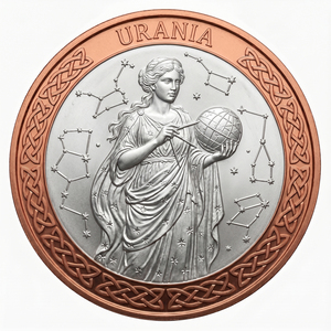 Moneda Conmemorativa <span class=keywords><strong>de</strong></span> 1 oz .999 <span class=keywords><strong>de</strong></span> Cobre Fino, Urania Muse, Astronomía, Globo Celeste, Mitología Griega, Constelación, Arte, Medallón, Flor UV - Product Image 1