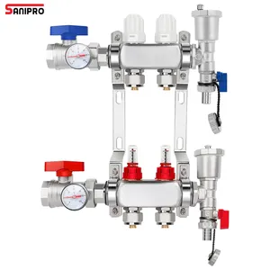SANIPRO 2-Loop 1/2 ”适配器不锈钢辐射地板加热歧管PEX管道加热循环歧管