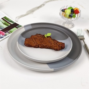 Vaisselle en céramique de 16 pièces en gros bon marché <span class=keywords><strong>Assiette</strong></span> <span class=keywords><strong>plate</strong></span> ronde émaillée <span class=keywords><strong>Assiette</strong></span> peu profonde grise Western Dessert Salade <span class=keywords><strong>Assiette</strong></span> à steak - Product Image 5
