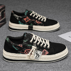 Scarpe da <span class=keywords><strong>Uomo</strong></span> Vintage in Corduroy Stampato, Sneakers Casual Intrecciate a Mano con Suola in PVC, <span class=keywords><strong>Espadrillas</strong></span> Traspiranti con Lacci per l'Estate - Product Image 4