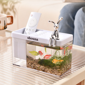 Shouna Transparent Rectangle Plastic Desktop Fish Tank with Multi-color Rabbit Design for Home Office Aquariums - Product Image 3