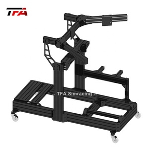 Cockpit de course Sim en aluminium avec siège réglable, pédales, support de roue et triple support de moniteur pour la configuration du simulateur de conduite - Product Image 6