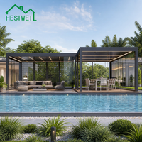 HESIWEI Pergola motorisée en aluminium pour extérieur, avec toit ouvrant à lamelles, imperméable, à fixation murale, type gazebo