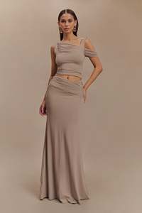 Clothing Manufacturer High Quality One Shoulder Knitted <strong>Jersey</strong> <strong>Maxi</strong> Long <strong>Skirt</strong> 2 Piece Women's Sets - Product Image 2