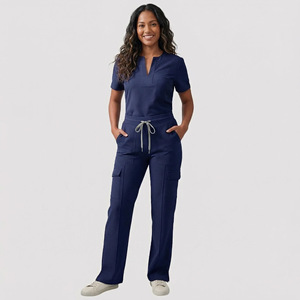 Women Hospital <b>Scrubs</b> <b>Set</b> V Neck Purple Moisture Wicking Split Uniform For Medical Beauty Salon Workwear - Product Image 2