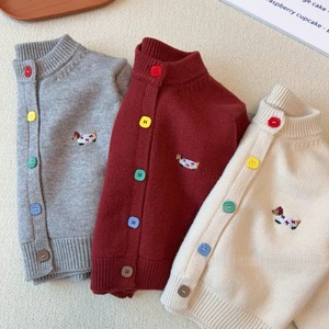 Children's Double Layer <b>Thick</b> Knit Sweater Coat Warm Soft Winter Top For Boys And Girls Trendy Baby <b>Cardigan</b> With Embroidery - Product Image 2