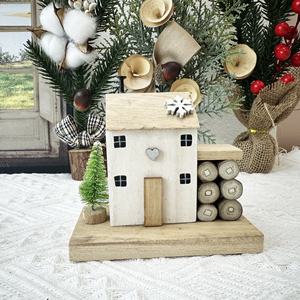 الشتاء 3D ندفة الثلج على شكل منزل طاولة مكتب صغير الخشب الحرفية الصغيرة كوخ خشبي الحلي مع شجرة صغيرة - Product Image 1