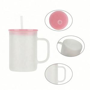 Nouvel arrivage en stock : Verre givré transparent de 15 oz, vierge pour sublimation, type canette, pot Mason, pour soda, lait et bière, avec couvercle coloré et paille - Product Image 3