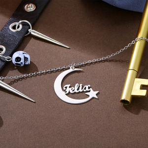 Collana con Ciondolo Luna e Stella Personalizzabile con <span class=keywords><strong>Nome</strong></span>, Placcata in Oro 18K, Catena a Maglie per Donne, Gioielli Classici da Festa in Acciaio Inossidabile - Product Image 3