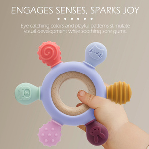 Silicone Teether Wood Ring Teething Toys Bpa Free Baby Chewable Toys Wooden Baby Teether Teething for Kids 0-6 Months - Product Image 2
