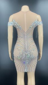 Novance Y2150 2022 printemps et été nouvelle robe sexy à col en v avec strass grande taille sans manches robe de bal en cristal scintillant - Product Image 6