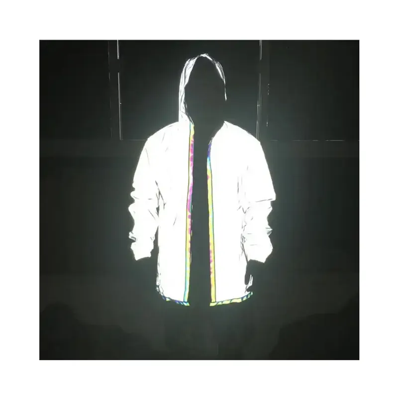 unisex night high visible windproof outdoor fashion grey light reflective glowing shiny halloween party jacket coat mantle cloak