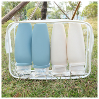 Produits de camping et de randonnée, ensemble de contenants en silicone pour le remplissage de shampooing de voyage 4 en 1, kit de bouteilles de voyage avec sac pour liquides