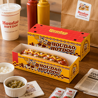Boîte à hot-dogs jetable en papier, personnalisée, pour emporter, emballage alimentaire, boîte rétro à motif de dessin animé pour restaurant, snack-bar