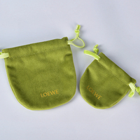 Petit Sac à Cordon en Velours avec Logo Personnalisé, Pochette Verte en Velours pour Bijoux