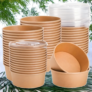 Sẵn sàng để tàu tùy chỉnh dùng một lần compostable kraft giấy súp Bát giấy thực phẩm container 500ml 750ml với nắp cho bạn lựa chọn - Product Image 1