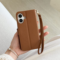 Étui à rabat magnétique en cuir PU pour usage professionnel avec porte-cartes et cordon de protection