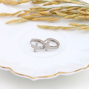 Wholesale Women's 925 Sterling Silver Classic French Style <b>Cross</b> Stone Inlay Statement <b>Hoop</b> <b>Earrings</b> for Party Occasions - Product Image 4