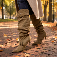 Bottes hautes pour femmes à tube large, à bout pointu et talons fins, bottes d'hiver pour femmes