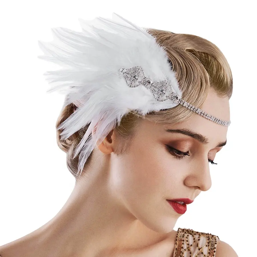 Tuyệt vời Gatsby cái mỏ Cô Gái cổ điển Dacing bên showgirl mũ nón phụ nữ 1920S lông Rhinestone Headband
