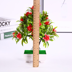 Árbol Bonsái Artificial con Flores Rojas, Planta en Maceta de Plástico, Decoración de Escritorio para Hogar u Oficina, 25 cm de Alto - Product Image 4