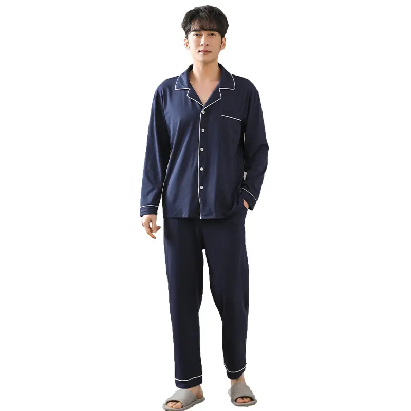 Spring and Autumn Men's sleepwear Satin Pajama Nightwear Cotton Pajamas Plain Pajamas Set for men