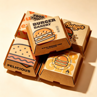 Boîte à hamburger personnalisée avec logo, papier kraft de qualité alimentaire, emballage pour hamburger, jetable, vente en gros, écologique