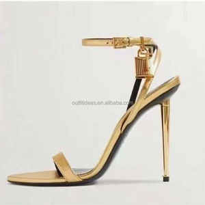 Sandales <span class=keywords><strong>en</strong></span> Cuir de Luxe à Talons Hauts avec Cadenas Métallique, Qualité Supérieure, Design Tendance pour Mariages et Été, Chaussures Sexy pour <span class=keywords><strong>Femme</strong></span> - Product Image 2