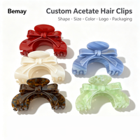 Pince à cheveux en acétate Bemay personnalisable, polyvalente, en forme d'arche, avec nœud 3D, pour femme, style doux, accessoire capillaire type pince requin