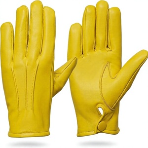 Gants de conduite en cuir de mouton jaune, longueur poignet, non doublés, style uni, pour usage quotidien, printemps automne, chaleur - Product Image 1