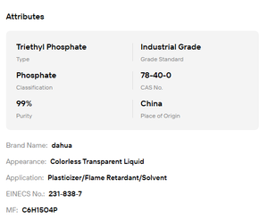 ไตรเอทิลฟอสเฟต (TEP) คุณภาพสูง CAS 27176-87-0 ความบริสุทธิ์ 99% สำหรับสารเพิ่มความยืดหยุ่นและสารหน่วงไฟ - Product Image 6