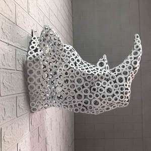 Sculpture <span class=keywords><strong>de</strong></span> tête <span class=keywords><strong>de</strong></span> rhinocéros en métal creux <span class=keywords><strong>de</strong></span> taille réelle, gravée sur mesure, décoration murale intérieure, art antique - Product Image 3