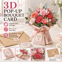 Tarjeta de Regalo de Papel con Flores 3D, Rectangular, con Barnizado UV de 4 Colores, Personalizada, para el Día de la Madre, Cumpleaños, Festividades
