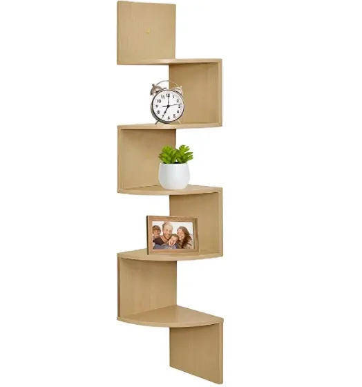 5 Tier Floating Book Shelves & Easy-to-Assemble Wall Mount Corner Shelves on the Wall for Bedrooms and Living Rooms