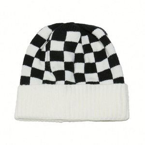 Plain Checkered Beanie Embroidery Logo Custom Knitted Winter Hats Men <b>Women</b> Fashion Beanies Hat - Product Image 5
