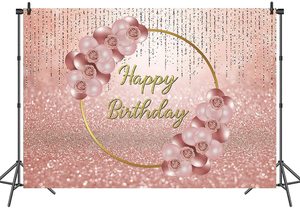Toile <span class=keywords><strong>de</strong></span> fond <span class=keywords><strong>de</strong></span> photographie rose or joyeux <span class=keywords><strong>anniversaire</strong></span>, paillettes scintillantes, ballon, femme, princesse douce, fille, fête d'<span class=keywords><strong>anniversaire</strong></span> féminine, photo - Product Image 6