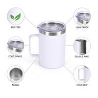 BPA-vrij 12oz 304 roestvrijstalen vacuüm geïsoleerde koffiemok met handvat voor warme/koude dranken, 12 uur temperatuurbehoud, zakelijk cadeau