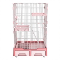 Cage à chat en acier inoxydable à 3 niveaux avec plateaux en plastique, maison d'intérieur respirante pour animaux de compagnie avec porte coulissante
