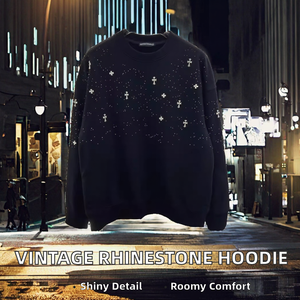 Sudadera con Capucha de Punto para Hombre, Estilo Vintage, Informal, para Invierno, con Pedrería, Corte Regular, Teñido Liso, 100% Poliéster, en Existencia - Product Image 2