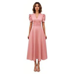 เดรสยาวรัดรูปเอวสำหรับผู้หญิง - เดรสแขนพองคอวีแบบเป็นทางการแฟชั่น - Product Image 6