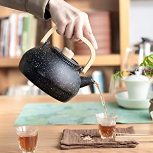 Manico in legno Anti-caldo bollitore <span class=keywords><strong>stufa</strong></span> a legna smaltata interna grande capacità in ghisa <span class=keywords><strong>teiera</strong></span> 36oz - Product Image 2