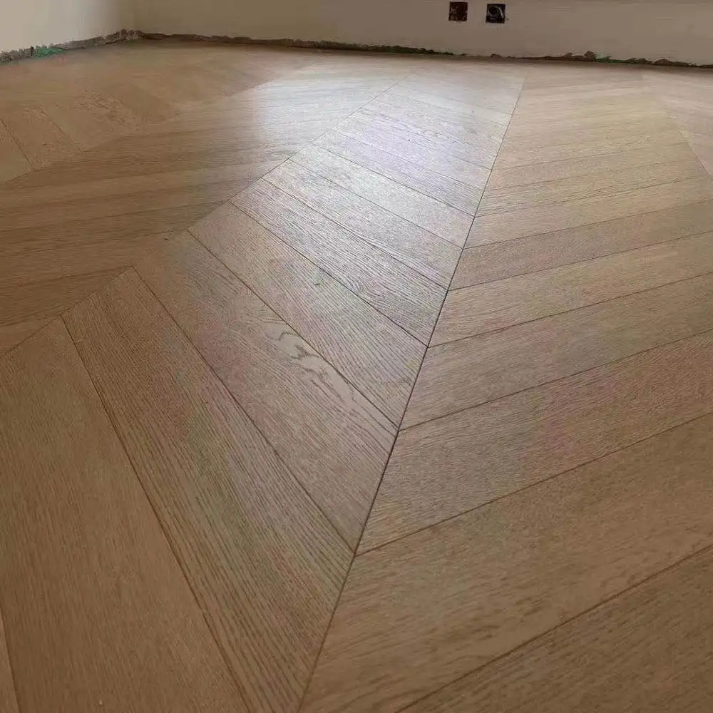 wholesale 14mm white color european oak chevron flooring