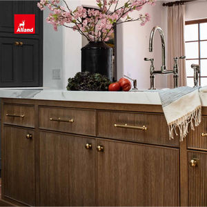 Pengocok kustom kabinet dapur bergalur ek putih kualitas tinggi furnitur ruang tamu dengan meja marmer pintu kaca bening - Product Image 5