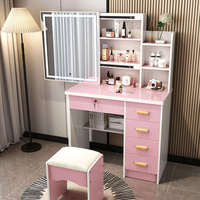 Meilleure vente : Coiffeuse rose avec miroir LED, tiroirs en bois massif et grand espace de rangement – Table de maquillage minimaliste pour chambre et suite