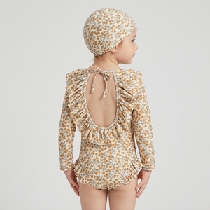 Nouvel ensemble <span class=keywords><strong>de</strong></span> maillots <span class=keywords><strong>de</strong></span> <span class=keywords><strong>bain</strong></span> une pièce pour bébés filles, style volanté et dos nu, avec bonnets, pour tout-petits - Product Image 1