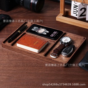 Black Walnut Solid Wood Desktop <b>Storage</b> <b>Tray</b> 4-7 Compartments Rectangle Office Organizer Home Use - Product Image 2