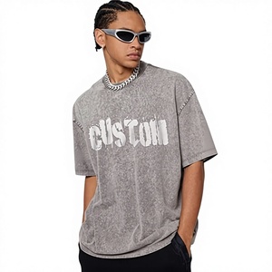 Camiseta de Manga Corta de Alta Calidad, Estilo Vintage, Lavado Ácido, Personalizada, de Poliéster/Algodón Grueso, al Por Mayor, OEM - Product Image 1